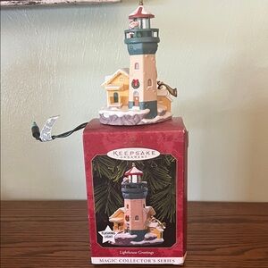 Hallmark Festive Lighthouse Ornament with Red and Green Accents